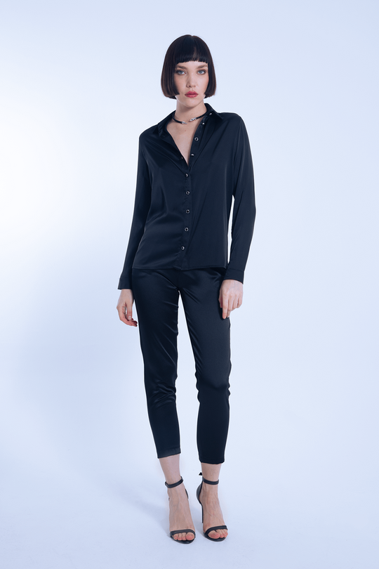 Black Satin Classic Shirt - 2