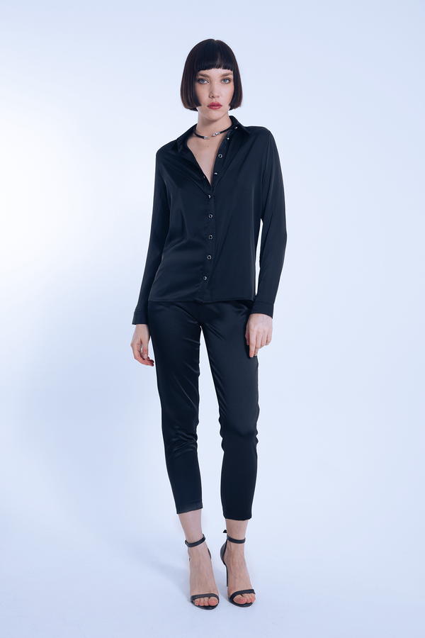 Black Satin Classic Shirt - 2
