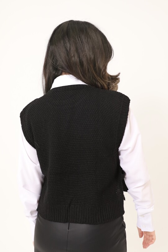 BLACK SIDE-TIE KNIT SWEATER VEST - 5