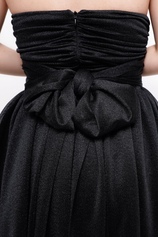BLACK STRAPLESS GLITTER MINI DRESS WITH WAIST TIE - 8