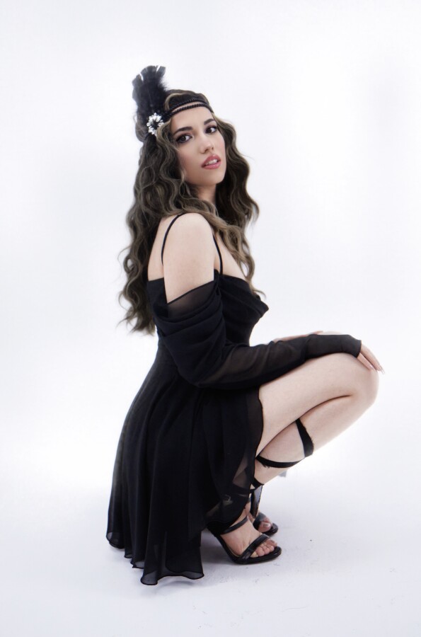 BLACK STRAPPY LONG-SLEEVE RUFFLED CHIFFON DRESS - 3