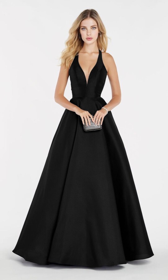 BLACK TAFFETA GOWN WITH OPEN BACK AND FULL SKIRT - 1