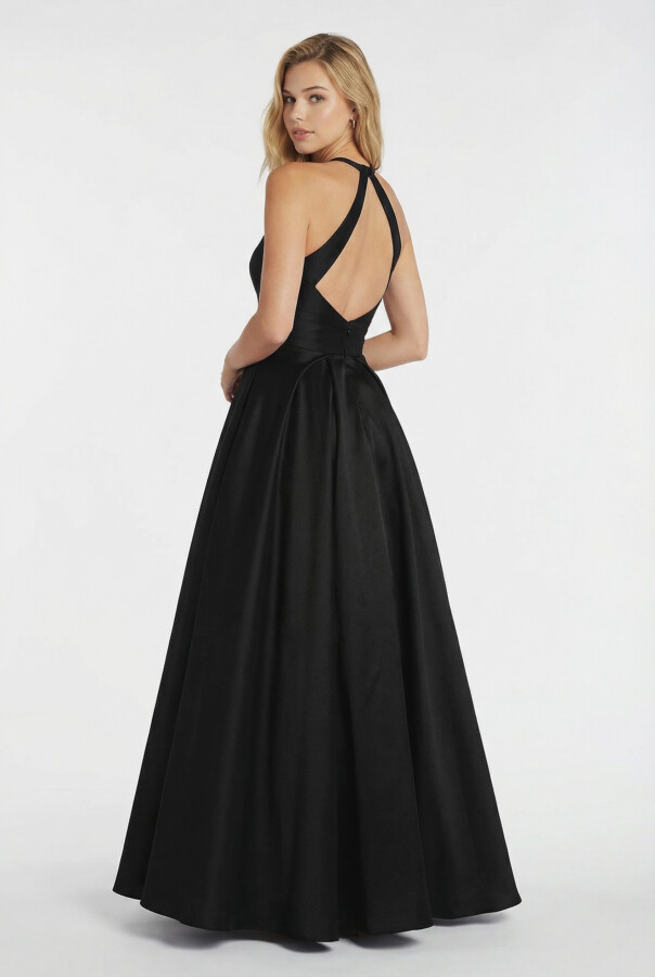 BLACK TAFFETA GOWN WITH OPEN BACK AND FULL SKIRT - 2