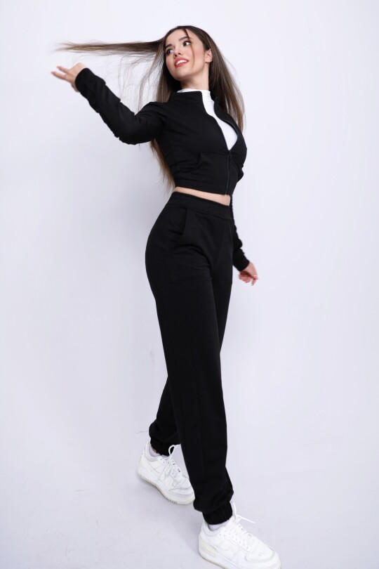 BLACK TRACKSUIT BOTTOMS WITH ELASTIC ANKLE AND POCKETS - 3