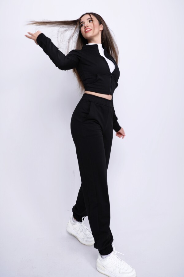 BLACK TRACKSUIT BOTTOMS WITH ELASTIC ANKLE AND POCKETS - 3