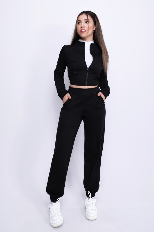 BLACK TRACKSUIT BOTTOMS WITH ELASTIC ANKLE AND POCKETS - 4