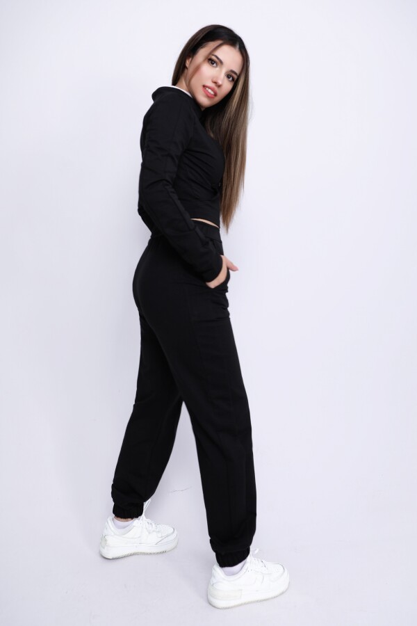 BLACK TRACKSUIT BOTTOMS WITH ELASTIC ANKLE AND POCKETS - 5