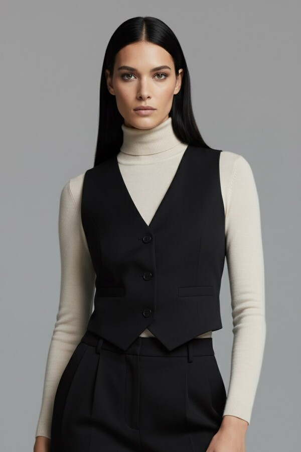 BLACK V-NECK FITTING VEST - 1