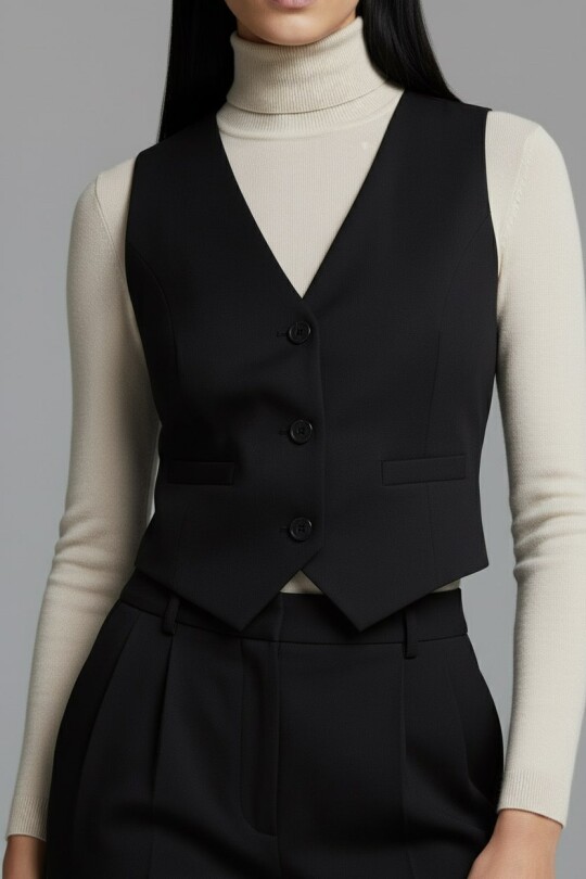 BLACK V-NECK FITTING VEST - 3