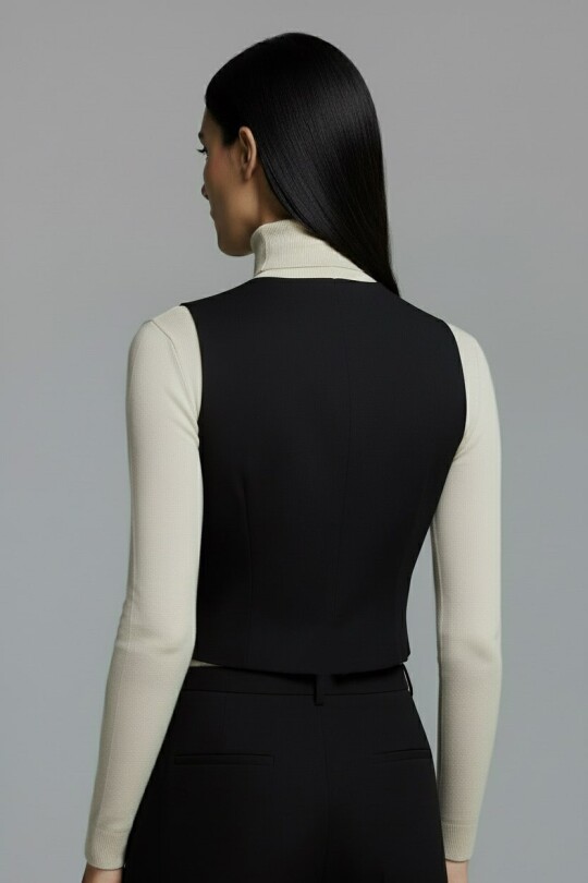 BLACK V-NECK FITTING VEST - 5