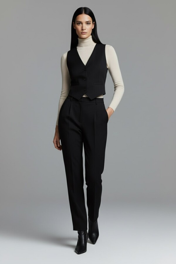 BLACK V-NECK FITTING VEST - 2