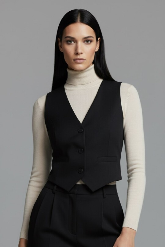 BLACK V-NECK SLIM-FIT WAISTCOAT – HÜRREM FABRIC - BERFUĞ KIRAN