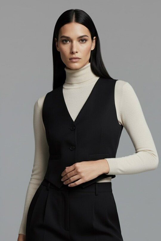 BLACK V-NECK SLIM-FIT WAISTCOAT – HÜRREM FABRIC - 4