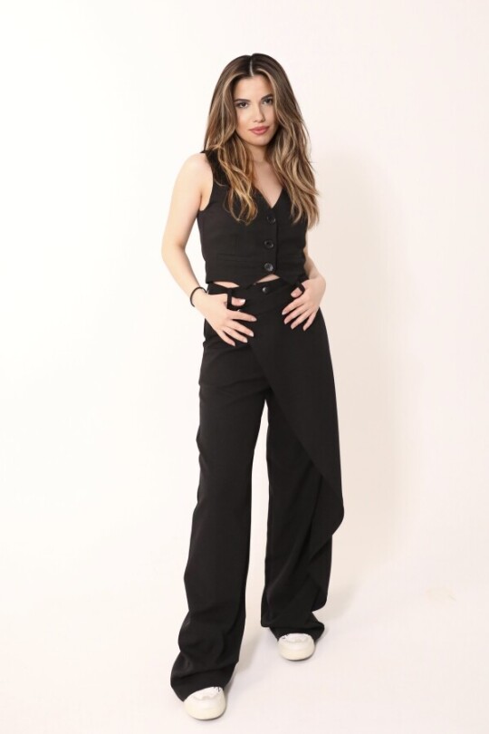 BLACK V-NECK SLIM-FIT WAISTCOAT – HÜRREM FABRIC - 6