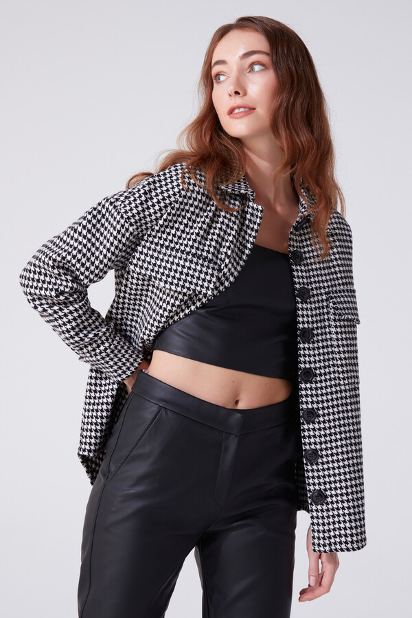 BLACK/WHITE HOUNDSTOOTH OVERSIZE LUMBERJACK SHIRT - 2