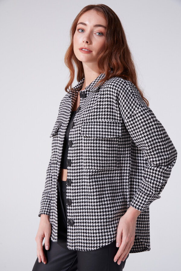 BLACK/WHITE HOUNDSTOOTH OVERSIZE LUMBERJACK SHIRT - 1