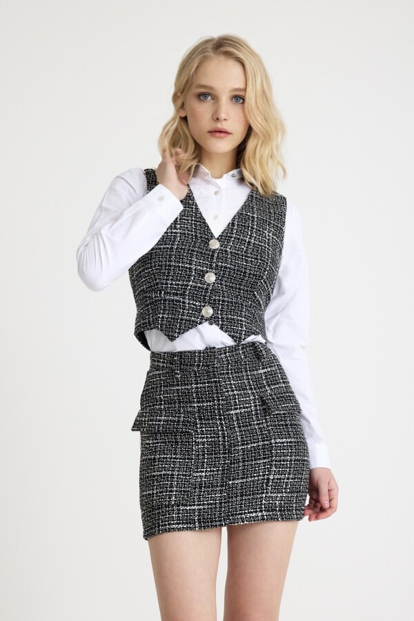 BLACK/WHITE TWEED SKIRT WITH SIDE POCKETS - 2
