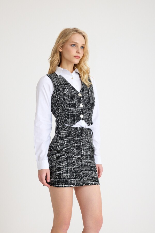 BLACK/WHITE TWEED SKIRT WITH SIDE POCKETS - 3
