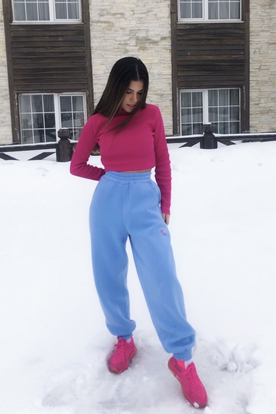 Blaue Cord-Jogginghose mit Gummibund an den Knöcheln - 6