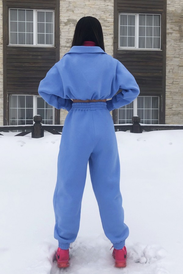 Blaue Cord-Jogginghose mit Gummibund an den Knöcheln - 7