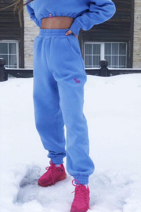 Blaue Cord-Jogginghose mit Gummibund an den Knöcheln - 3