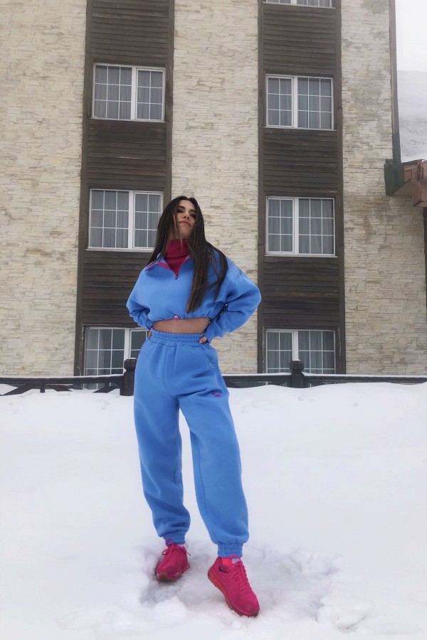 Blaue Cord-Jogginghose mit Gummibund an den Knöcheln - 4