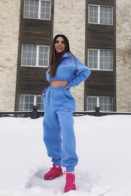 Blaue Cord-Jogginghose mit Gummibund an den Knöcheln - 2