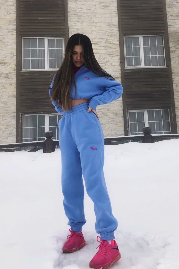 Blaue Cord-Jogginghose mit Gummibund an den Knöcheln - 1