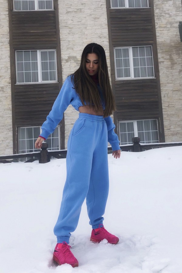 Blaue Cord-Jogginghose mit Gummibund an den Knöcheln - 5