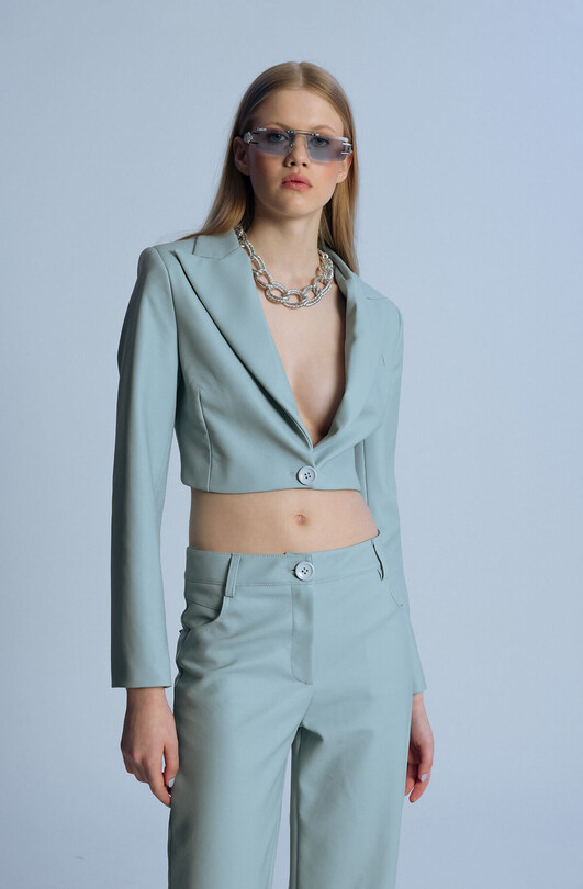 Blaue kurze Lederjacke - 2