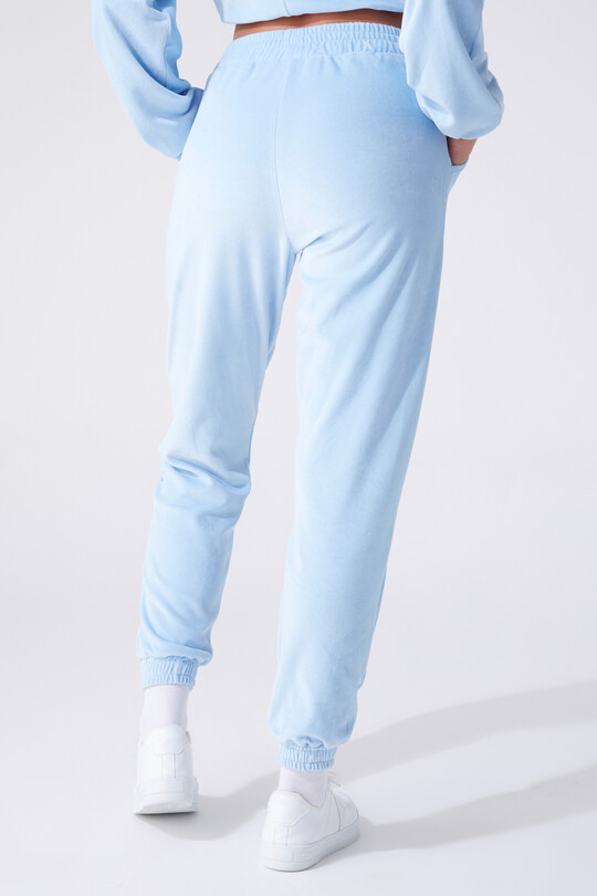 Blaue Samt-Jogginghose mit elastischen Bündchen und hohem Bund - 3