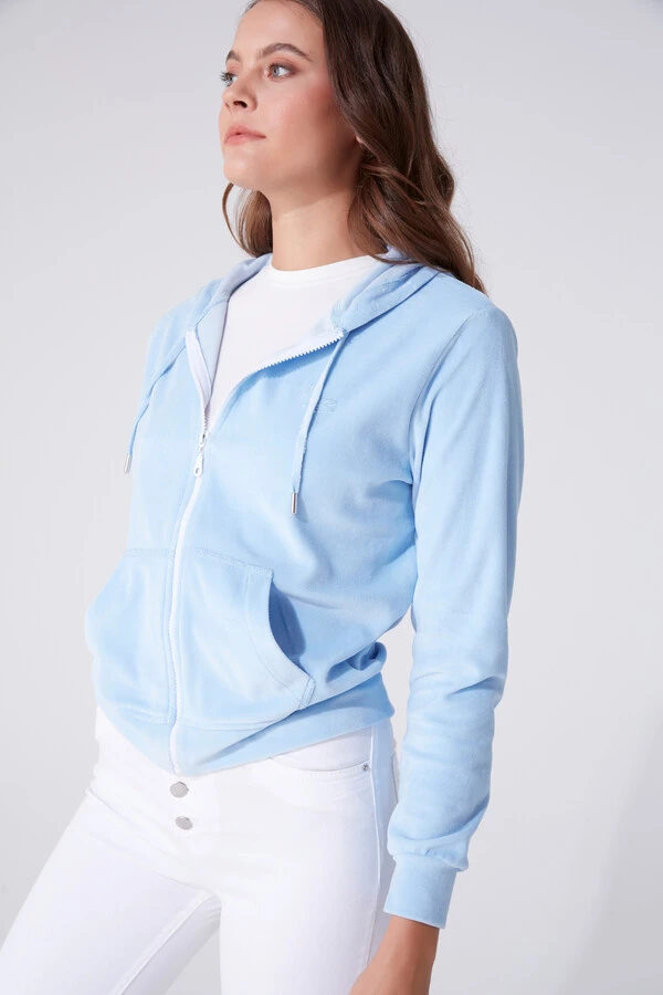 Blaues Samt-Sweatshirt mit Reißverschluss - 1