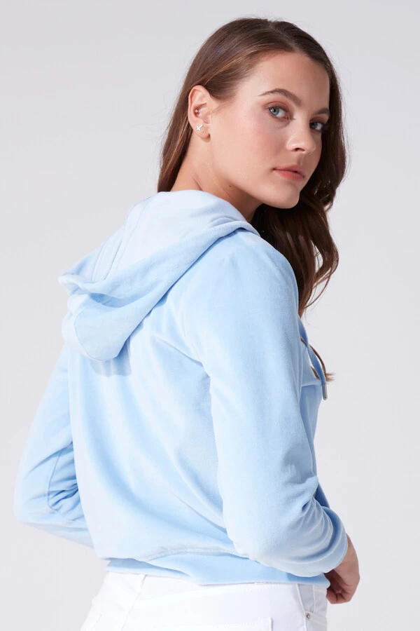 Blaues Samt-Sweatshirt mit Reißverschluss - 3