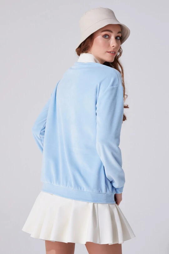 Blaues Samt Sweatshirt mit Rundhalsausschnitt und langen Ärmeln - 3