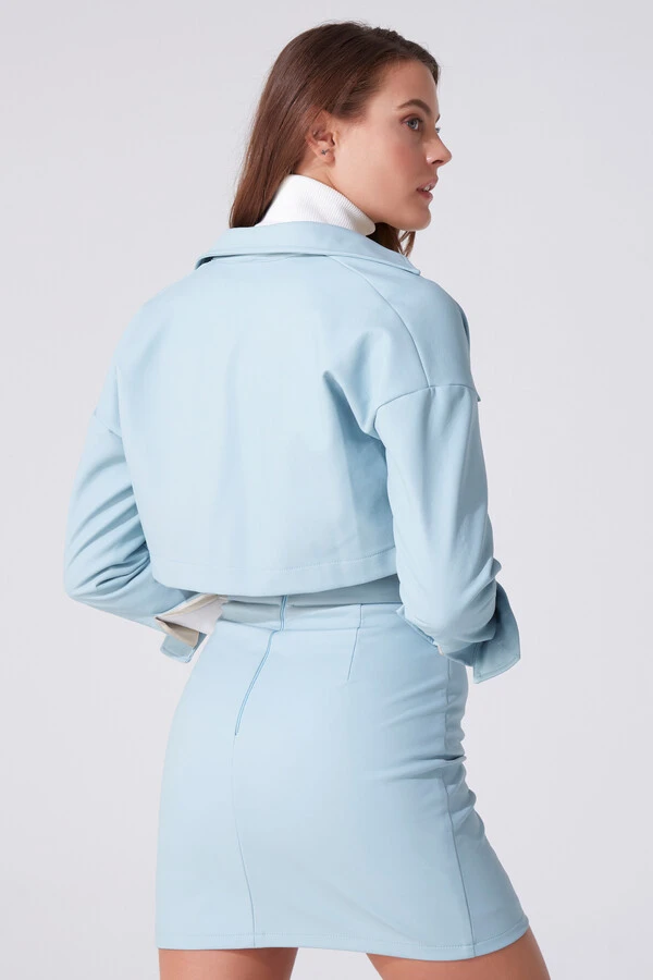 BLUE SLEEVE LEATHER MINI SKIRT - 3