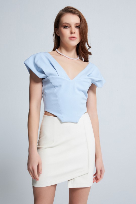  BLUE OVERSHOULDER SHIPPING BLOUSE. - 1