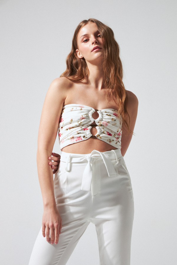 BLUMENMUSTER VORNE MIT ZWEI SCHNALLEN STRAPLEZ KURZES BUSTIER - 1