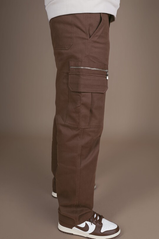 BROWN RABAT ZIPPERED TROUSERS WITH CARGO POCKET - 3