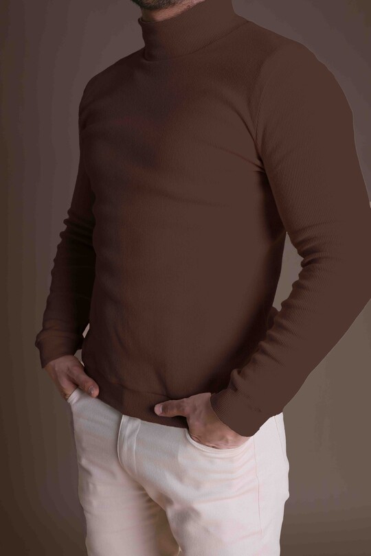 BROWN TURTLEneck CASHISLE SWEATER - 2