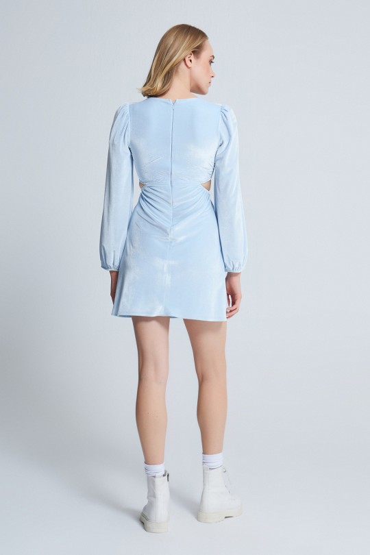  BUCKLED BELLY VELVET DRESS BABY BLUE - 3