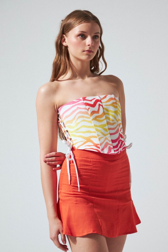 Bunt gemusterter Bustier mit seitlicher Schnürung - BERFUĞ KIRAN (1)