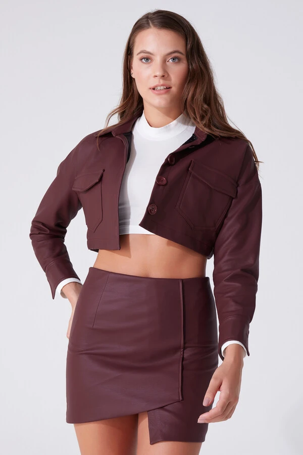 BURGUNDY LEATHER ASYMMETRIC CUT - 1