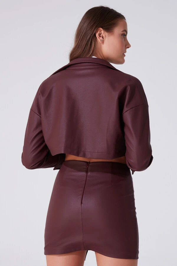 BURGUNDY LEATHER ASYMMETRIC CUT - 3