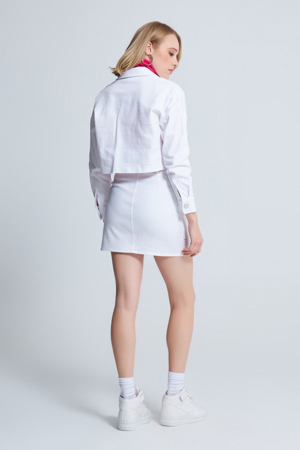 BUTTON FRONT SHORT DENIM JACKET WHITE - 3