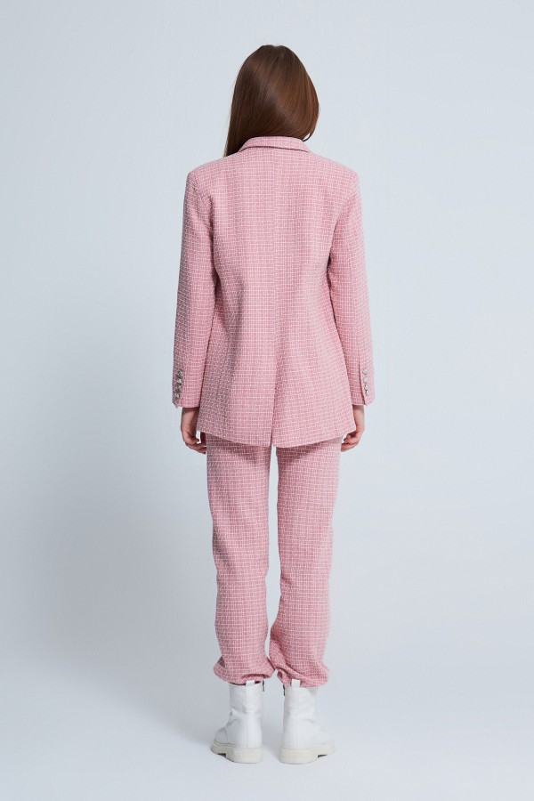 BUTTON DETAILED TUVITED JACKET PINK/WHITE - 3