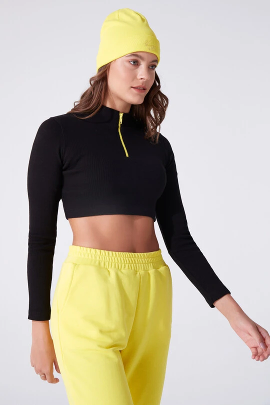 BLACK / YELLOW COLORFUL ZIPPER LONG SLEEVE NECK BODY 