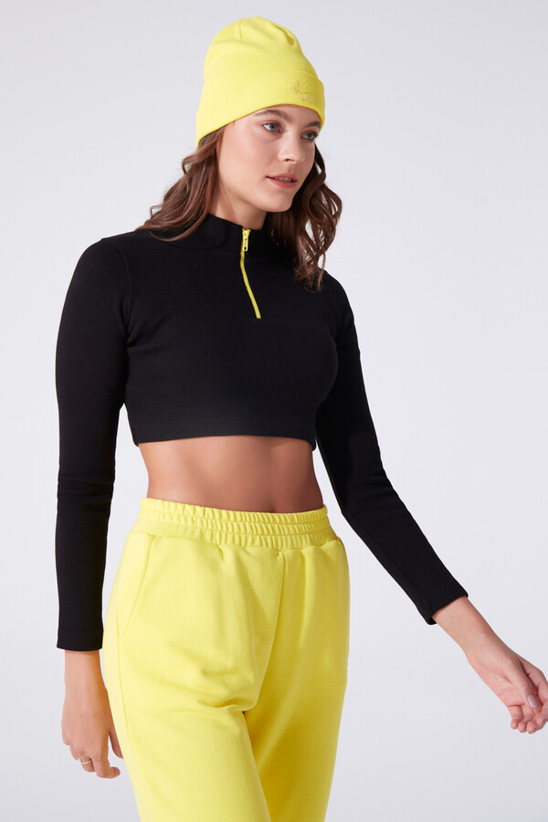 BLACK / YELLOW COLORFUL ZIPPER LONG SLEEVE NECK BODY - BERFUĞ KIRAN