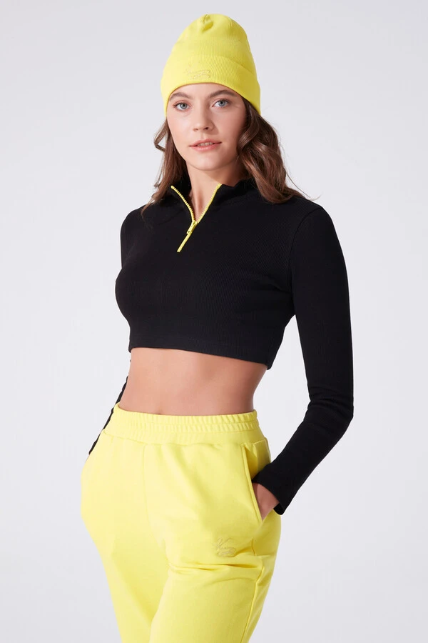 BLACK / YELLOW COLORFUL ZIPPER LONG SLEEVE NECK BODY - 2