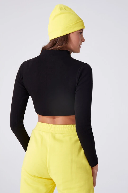 BLACK / YELLOW COLORFUL ZIPPER LONG SLEEVE NECK BODY - 3