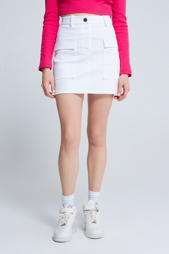 DENIM SKIRT WITH SIDE POCKETS WHITE - 2